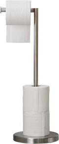 BWE Brushed Nickel Toilet Paper Holder Stand Modern Tissue Roll Holder Storage for 4 Rolls of Paper, Stainless Steel Free Standing Toilet Paper Holder Bathroom Accessories with Weighted Base