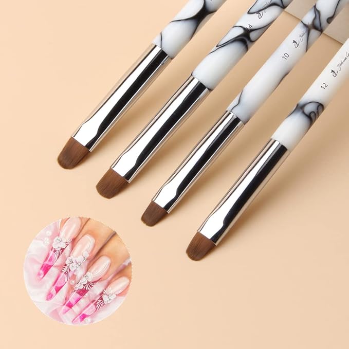 French Nail Brush, YIHUALE 2 Way French Gel Acrylic Nail Art Kolinsky Brush With Dotting Tool for Professional Manicure Cuticle Clean Up Nail Art Design- White And Black 8# (8#, Black and White)