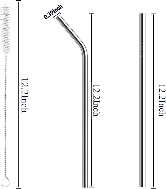6 Pack Stainless Steel Straw Replacement 40 oz for Stanley Tumbler，3 Straight +3 Curved Reusable Metal Straws with 2 Cleaning Brush Compatible with Stanley 40oz Stanley Cup Tumbler