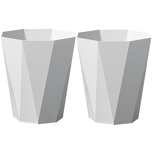 Bathroom Trash Can 1.8 Gallon Small Waste Basket Plastic Plastic Garbage Can for Dorm Office Bedroom Kitchen, 2 Pack White