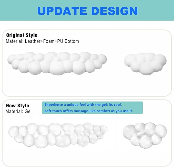 Gel Cloud Keyboard and Mouse Wrist Rest Set, Cute Ergonomic Wrist Support and Arm Support Keyboard Rest for Typing Pain Relief，Suitable for Office/Computer/Laptop/Gaming (Transparent White Set)