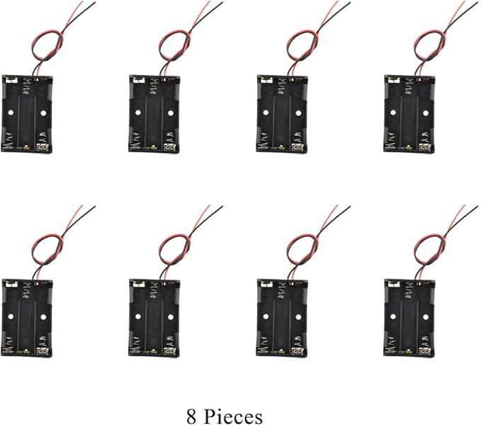 HAHIYO 4.5V AAA Battery Holder Bundle Series with Wire Sturdy Clapm Flexible Springs Contact Build-in Harnesses Batteries Black Case Easy Install 8 Pieces for Wall Clocks Ham Radio Kids Toys
