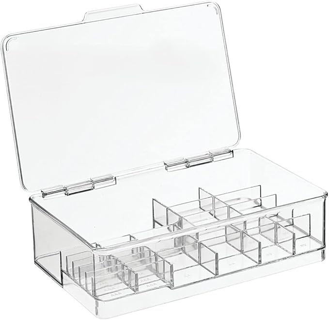mDesign Plastic Large Stackable Divided Battery Storage Organizer Box with Hinged Lid for AA, AAA, C, D, 9 Volt Sizes, Great Storage for Kitchens, Home Offices, and Utility Rooms - Clear