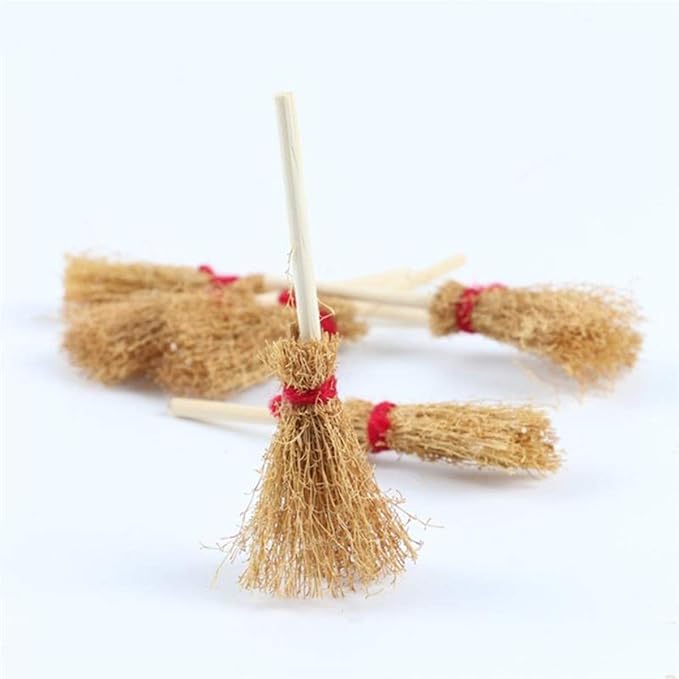 Mini Witch Hats and Brooms - Halloween Decorations for Party Favors, Birthday, Wedding, DIY Crafts Accessories - Set of 12 (6 Black Witch Hats + 6 Broom Sticks)