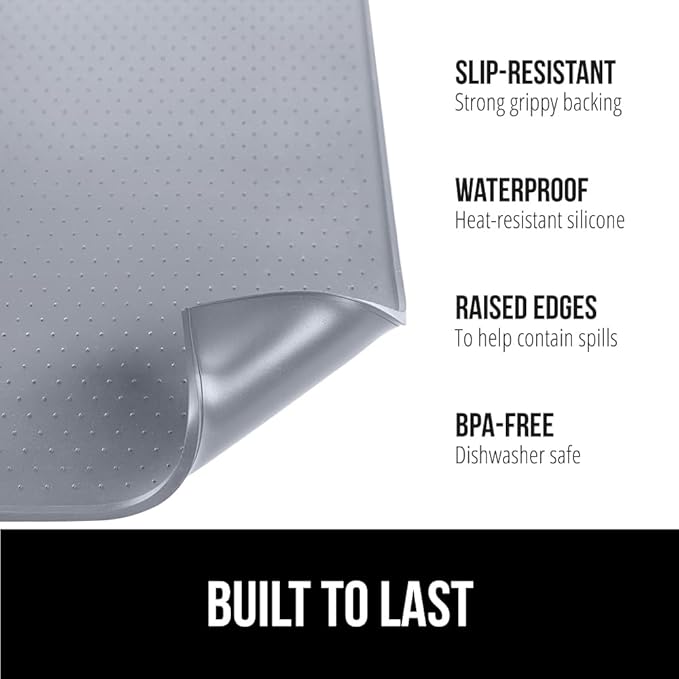 GORILLA GRIP Silicone Coffee Mat, 18x28, Espresso Machine Bar Accessories, Keep Kitchen Counters Clean, Stays in Place, Waterproof and Heat Resistant Dish Drying Mats, Home Decor Essentials, Gray