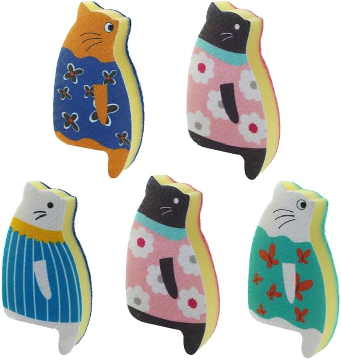 Ximimark 5 pcs Natural Cat Sponge Wipe - Reusable Dish Sponge for Cleaning Dishes and Scrubbing - and Heavy Duty - Perfect for Household Use