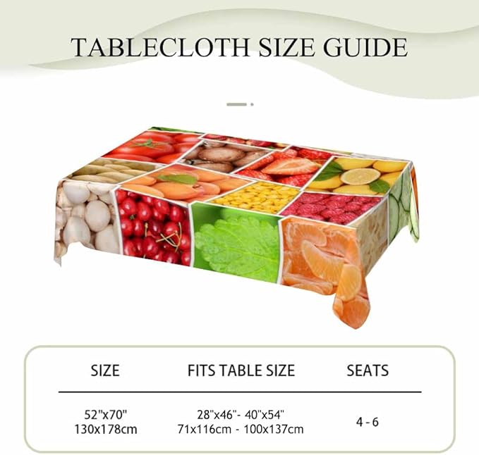 Fruits Vegetables Party Table Cloth Rectangle Table Apples Oranges Lemons Tomatoes Fruit 52x70 Tablecloths Decorative for Dining Kitchen Banquet Picnic Party