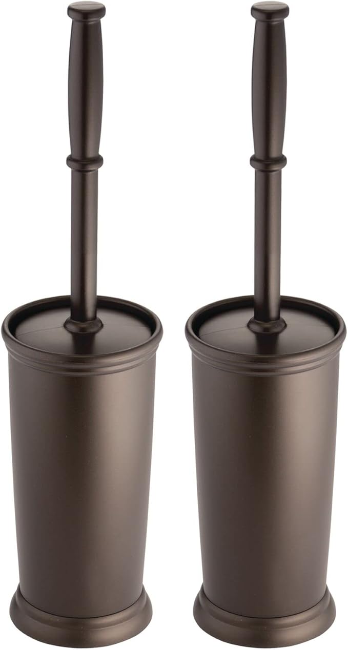 mDesign Toilet Bowl Brush and Holder - Covered Bathroom Brush - Standing Scrubber in Modern Holder - Space Saving, Deep Cleaning - 2 Pack - Hyde Collection, Bronze