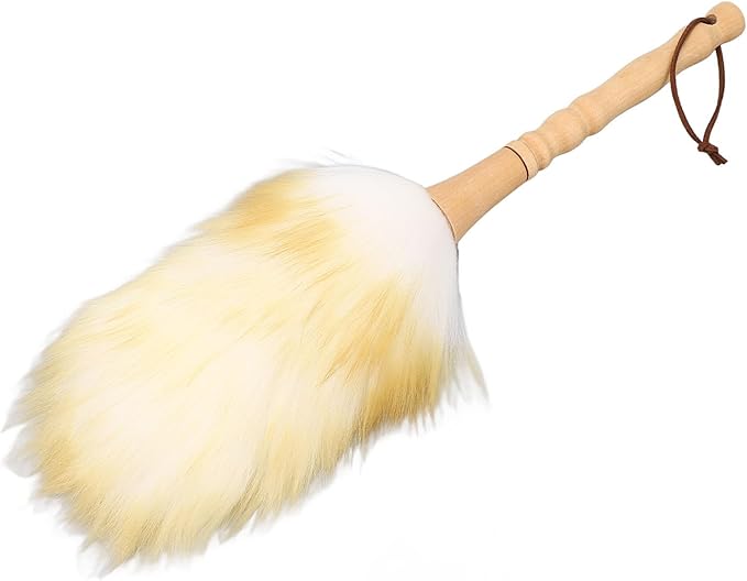 WALFRONT Soft Lambswool Duster Wood Handle Hanging Loop Anti Static Feather Brush for Home Office Car Musical Instrument Use with Wool Feather Duster (Long Handle)