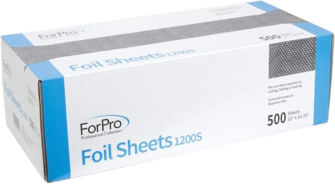 ForPro Professional Collection Embossed Pop-Up Foil Sheets 1200S, 12" Aluminium Foil, Dispenser, for Hair Color Application and Highlighting, Food Safe, 12" W x 10.75" L, 500-Count (Pack of 6)