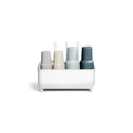 simplehuman Bottle Dock, Steel Frame Fast Drying Bottle Rack, Three-Compartment Organizer for Tumblers, Caps & Straws, White Stainless Steel
