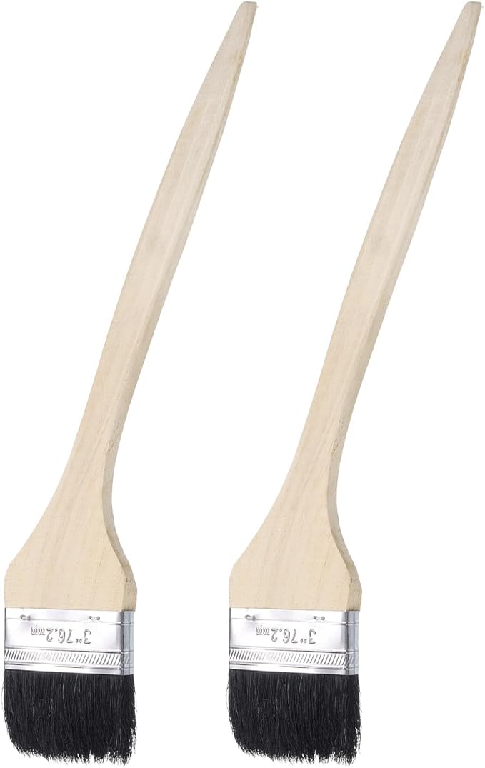 uxcell 2pcs Bent Radiator Paint Brush 3" Width Curved Wall Paint Soft Bristle Brushes with Long Wood Handle for Painting DIY Wall Treatment
