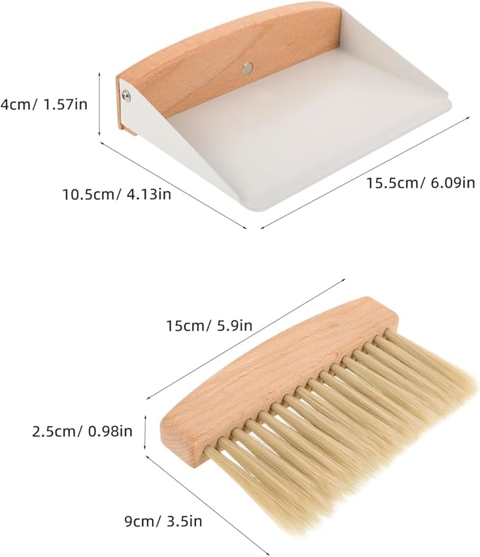 Housoutil Kids Window Cleaner Stainless Steel Cleaner Mini Dustpan and Brush Set Wood Small Metal Pan Natural Table Handy Brush for Sweeping Home Kitchen Car Office Storage Bin