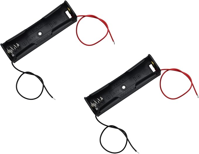 2PCS 18650 Battery Holder with Lead Wire Bundle 18650 Battery Holder 3.7V DIY Battery Storage Boxes Black Plastic Battery Case Kit