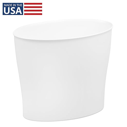 iDesign Small Oval Trash Can - Ideal for Bathroom or Home Office - White - Made in USA