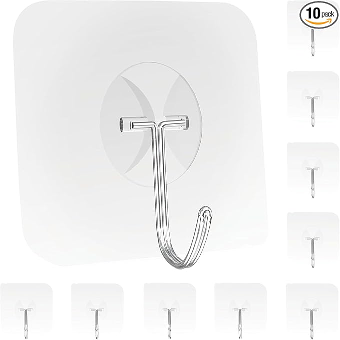 Adhesive Wall Hooks for Hanging Heavy Duty Towel Coat Hooks Waterproof Transparent Hook for Bathroom Shower Kitchen Keys Door Outdoor Home Improvement Utility Hook 10 Pack