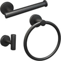 Towel Ring Set 3 Pieces Bathroom Kit Accessories Restroom Towel Holder Toilet Paper Holder and Hook Set Stainless Steel Bathroom Hardware (Matte Black)