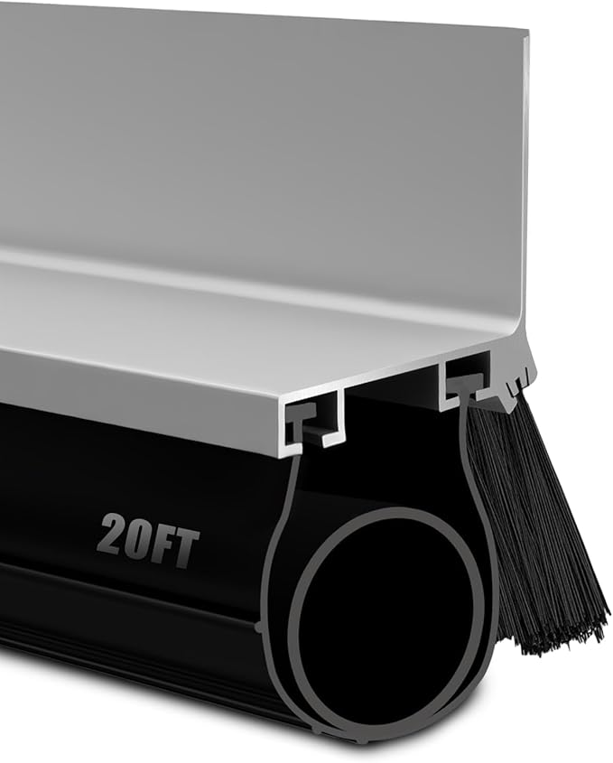 20FT Garage Door Seal Kit and Track Retainer Kit for Steel Sliding Flat Wood Entry Doors Fit for Garage Doors 18 20 FT Wide, with U O Bottom Rubber Brush