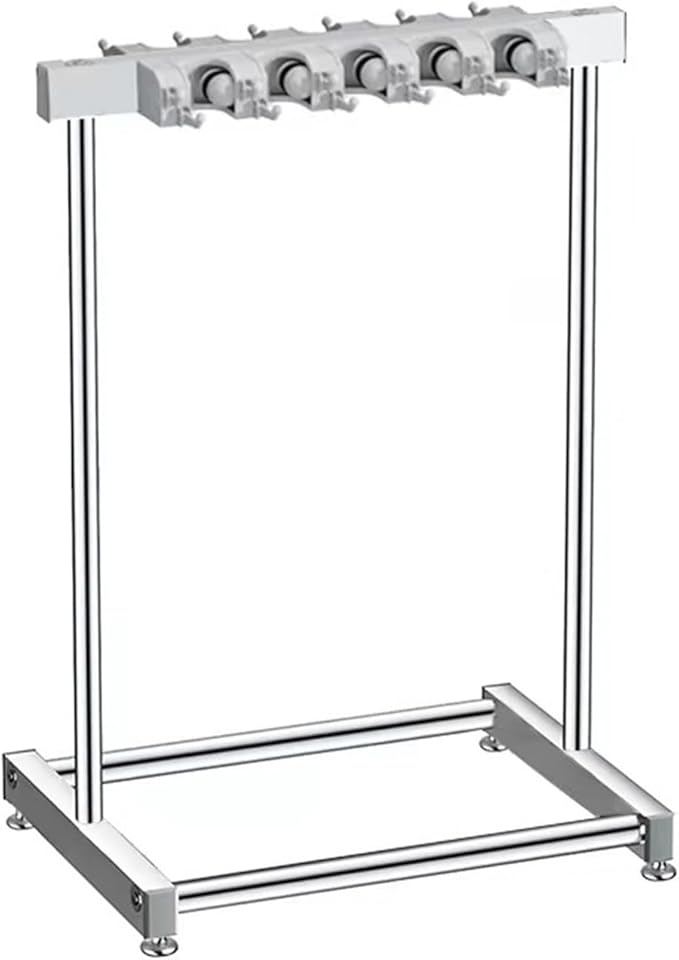 2. Removable Metal Broom Rack with Hooks Corrosion-Resistant Mop for Small Spaces Home Garage Storage Cleaning Tool Rack
