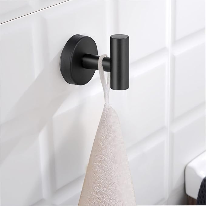 Towel Hooks, SUS 304 Stainless Steel Hooks, Heavy Duty Door Hanger Towel Robe Clothes Cabinet Closet Sponges Hook for Bathroom Kitchen Garage Gotel (Black, 2 Pcs)