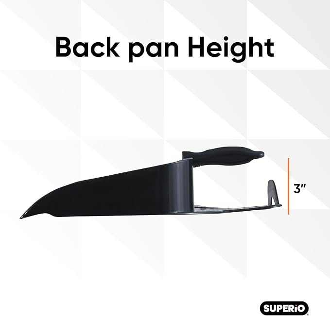 Superio Clip-On Dustpan with Rubber Lip - 10-inch Wide Durable Plastic Dust Pan with Comfort Grip Handle, (Step-on Dustpan, Black)