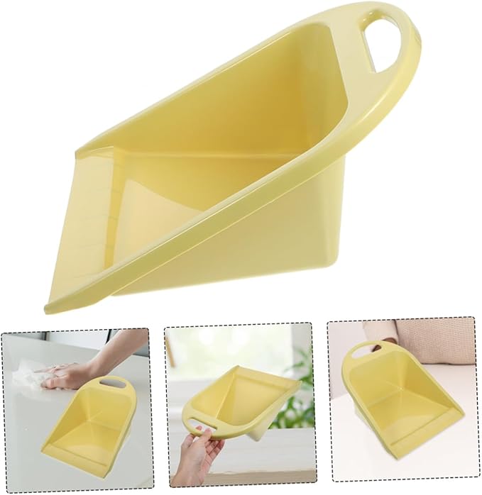 Handheld Dustpan and Desktop Trash Cleaning Scooper Set, 2pcs Portable Lime Yellow Plastic Handle, Multi-use Cleaning Tool for Home, Office, and Garage Waste Collection