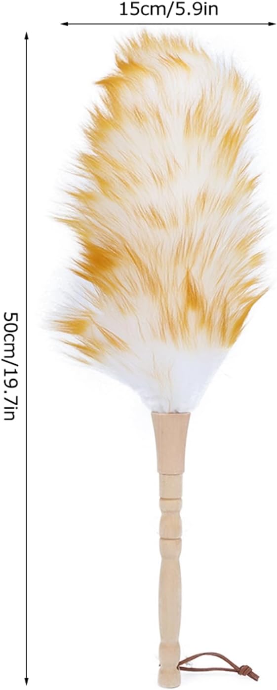 Lambswool Duster with Solid Wooden Handle, Antistatic Soft Wool Duster Dust Cleaner, 19.7in Household Furniture Cleaning Tool