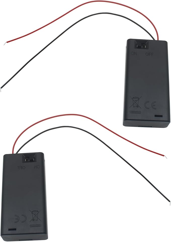 6 PCS 2 Slots AA Battery Holder Bundle with Switch and Leads Plastic AA Battery Case 2 X 1.5 V AA Battery Storage Box with Cap
