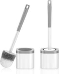 Toilet Brush, Compact Toilet Brush and Holder Set with Nylon Bristles 2 Pack Toilet Bowl Brush Small Hidden Scrubber Brushes for Bathroom Deep Cleaning, Grey & White