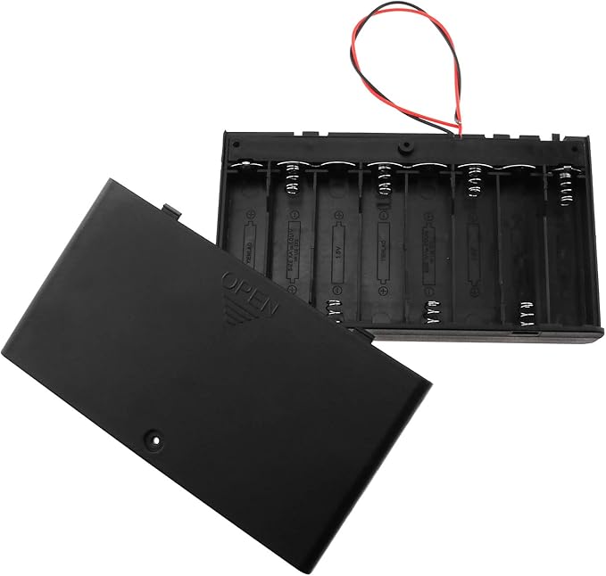 E-outstanding 12V Battery Holder 8X 1.5V AA Battery Storage Case Black Box with ON/Off Switch and Wire Leads
