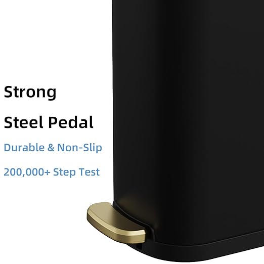 2.6 Gallon Slim Bathroom Trash Can with Soft Close Lid, 10L Stainless Steel Garbage Can with Removable Liner Bucket, for Narrow Spaces, Bathroom, Bedroom (Matt Black)