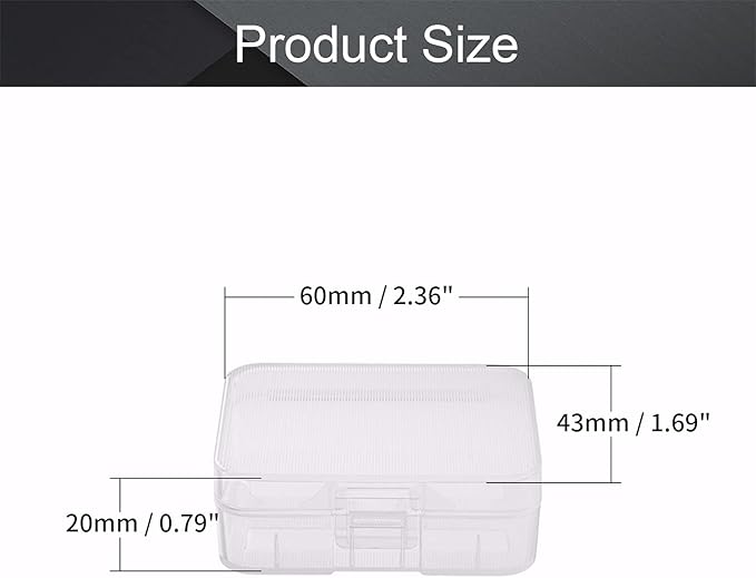 Fielect 18500 Battery Storage Case Box Holder Organizer Transparent, 2 Capacity, 1Pcs