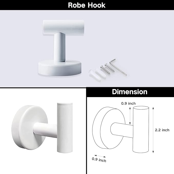 Towel Hooks, SUS 304 Stainless Steel Hooks, Heavy Duty Door Hanger Towel Robe Clothes Cabinet Closet Sponges Hook for Bathroom Kitchen Garage Gotel (White, 4 Pcs)