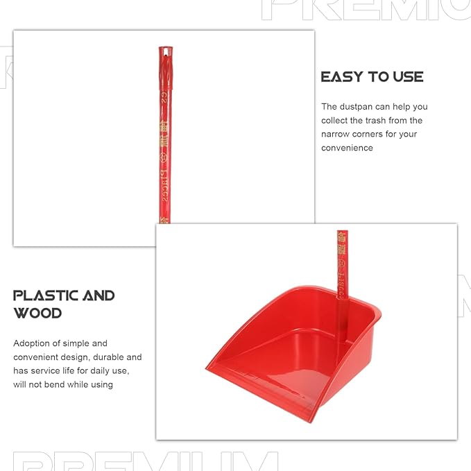 COHEALI Household Dustpan with Long Handle 26.77In Lightweight Upright Cleaning Shovel Reusable Dust Pan for Home Office Kitchen Floor Sweeping (Red)