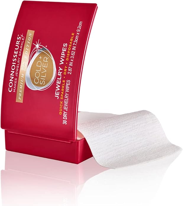 CONNOISSEURS Premium Edition Compact Jewelry Wipes No Rinse Gold and Silver Jewelry Cleaner, Polish and Remove Tarnish to Restore Brilliance, Dry Disposable Wipes, Diamond Dazzle Stik