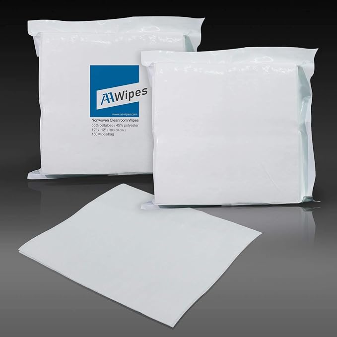 AAwipes Cleanroom Wipes Nonwoven Wipers Cellulose/Polyester Blend 12" x 12" (Grade B, 56GSM, Bag of 150 Pcs) for Lab, Electronics, Pharmaceutical, Printing and Semiconductor Industries