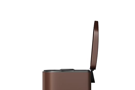 Garvee 2.6 gal / 10 L Metal Bathroom Trash Can with Lid, Slim Waterproof Garbage Can for Bedroom, Small Step-on Trash Bin with Inner Bucket, Rear Handle, Soft Close Lid, Brown
