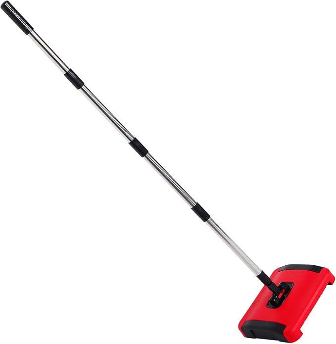 OUNONA Hand Push Floor Sweeper Manual Carpet Sweeper with Adjustable Height Multi-Surface Cleaning for Home Use Lightweight Handheld Carpet Cleaner with Stainless Steel and Pp Design