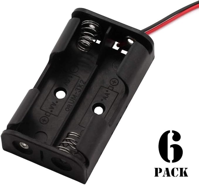6 Pieces 2 Slots x 1.5V AA Battery Case Holder Battery Spring Clip Storage Box with 6 inches Wire Leads