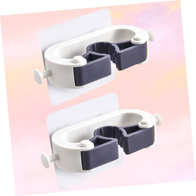 VOSAREA 2pcs Punch Mop Holder and Broom Organizer Wall Mounted Cleaning Tools Rack for Bathroom and Home Space-saving Design for Rakes Mops and Brooms White