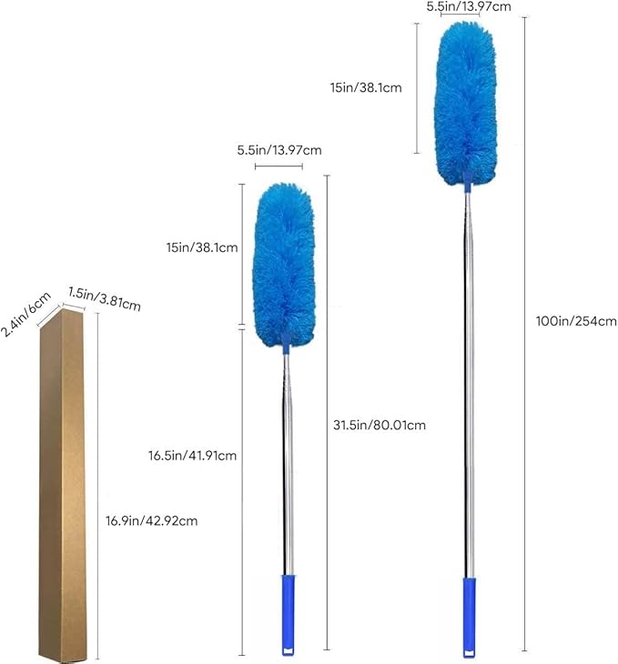 Microfiber Feather Duster Extendable Duster, Scratch-Resistant Cover, Bendable Washable Head & Long Handle Dusters for Cleaning Ceiling Fan, High Ceiling, Blinds, Furniture & Cars (1)