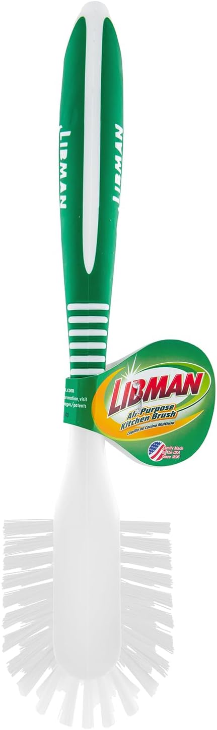LIBMAN Kitchen Scrub Brush with Long Handle - 3 Pk Kitchen Brush for Dishes - Dish Scrubber Cleaning Brushes for Sinks, Bottles, Pots, Pans, Vegetables - All Purpose