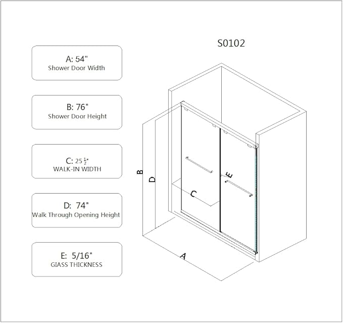 Favfurish Frameless Shower Door 54"x76"-5/16"(8mm) Tempered Glass Double Sliding Bathroom Door,Matte Black,Adjustable Soft Closing Design for Spa,Bathrooms (SGCC Certified)