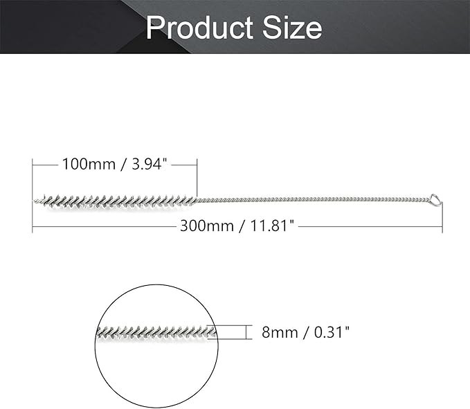 Utoolmart Steel Wire Tube Brush, Stainless Steel Spiral Power Bottle Cleaning Brush Long-Handle Bristle Pipe Cleaning Tool, 0.3-inch Diameter 12-inch Length,10pcs