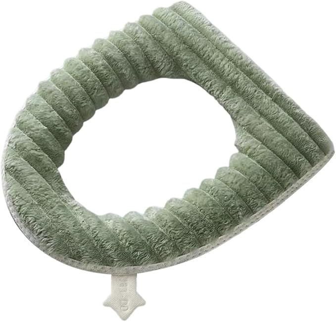 Toilet Seat Warmer Cover,Bathroom Soft Thicker Warmer with Zipper Snaps Fixed Stretchable Washable Fiber Cloth Toilet Seat Covers Pads Easy Installation& Cleaning (Green)