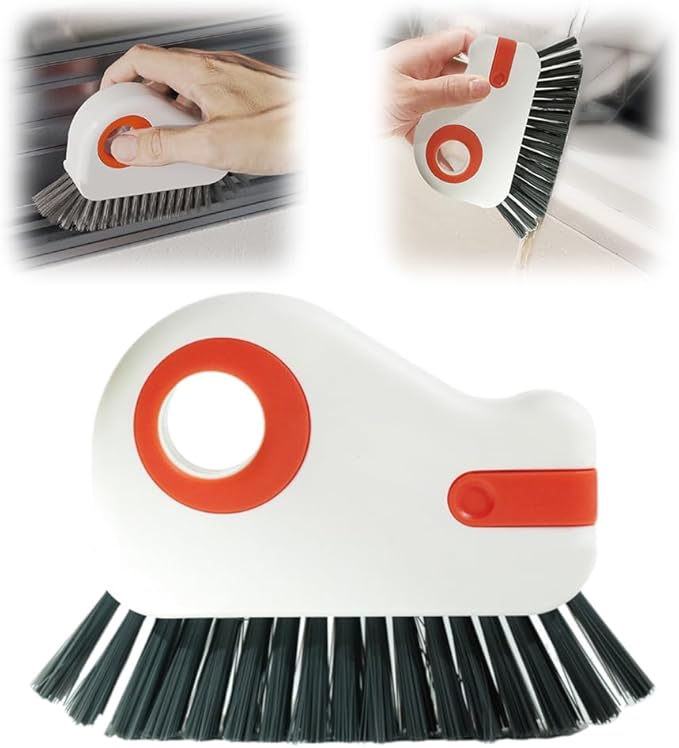 Window Groove Cleaning Brush,2026 Upgrade 2 in 1 Multifunction Hard Bristle Cleaning Brush with Hidden Scraper for Sliding Door Track, Window Sill, Window Seal (Orange)