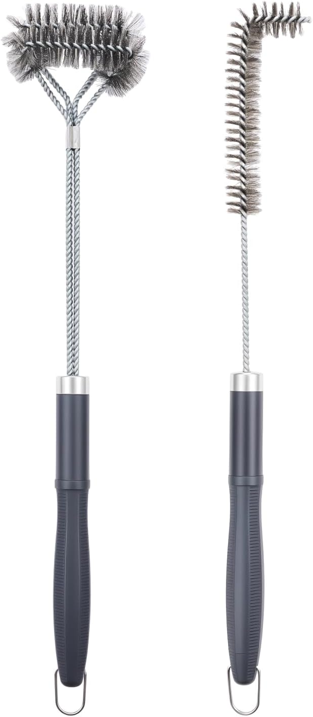 SUNRISE Fryer Brush with Long Handle (Stainless Steel with Plastic Handle, L and Double Brush)