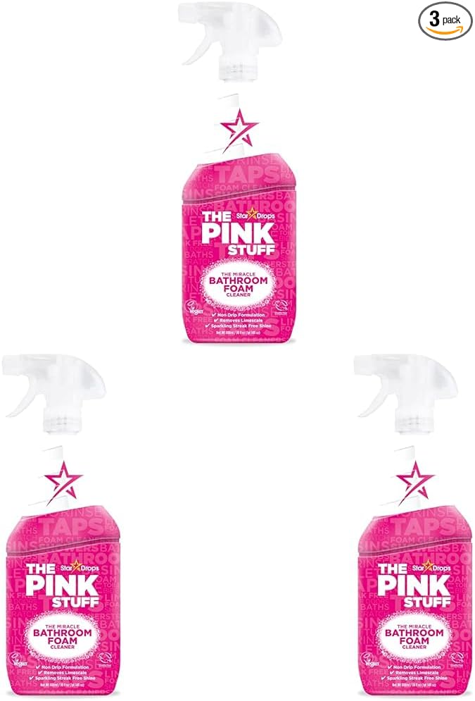 Stardrops - The Pink Stuff Miracle Bathroom Foam Cleaner,30 fl oz – Now 20% More! Powerful Foaming Action for Showers,Sinks,Tubs & Tiles – Removes Soap Scum,Limescale & Grime with Ease,(Pack of 3)