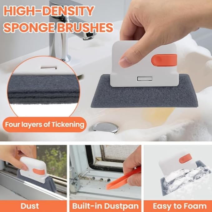 Window Cleaning Tool Set, 10 Pack Multi-Purpose Window Track Cleaner with Brushes, Scrapers and Gap Cleaning Tools for Home, Kitchen, Bathroom and Window Sills