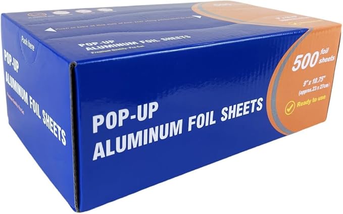 Pre-Cut Pop-Up Aluminum Foil Sheets, 9 x 10.75 Inches, 500 Sheets Bulk Pack – Disposable Foil Wraps for Sandwiches, Burritos & BBQ – Ideal for Food Service, Catering & Home Kitchen